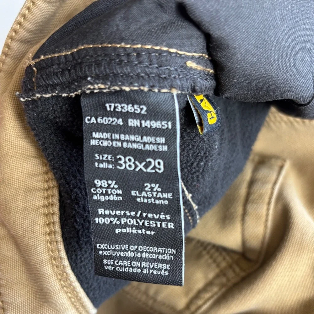 Caterpillar CAT Mens Fleece Lined Canvas Work Pants Brown 38x29 1733652